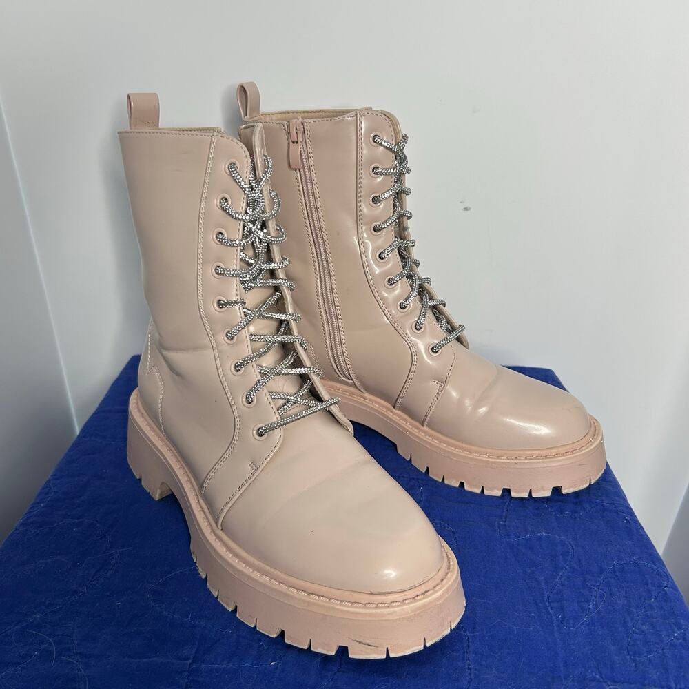 Liliana Combat Boots Womens 8 Blush Pink Chunky Lug Sole Lace Up Zip classic